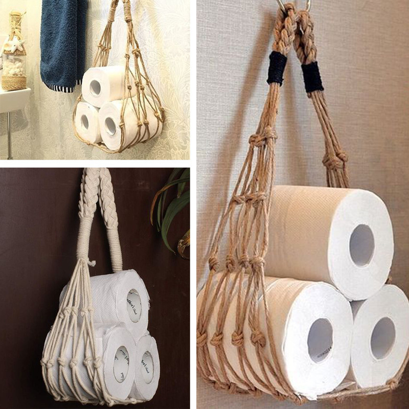 Nordic Macrame Wall Hangs Wooden Toilet Roll Paper Holder Towel Hanger Boho Decor Room Adornment Home Decor for Kitchen Bathroom