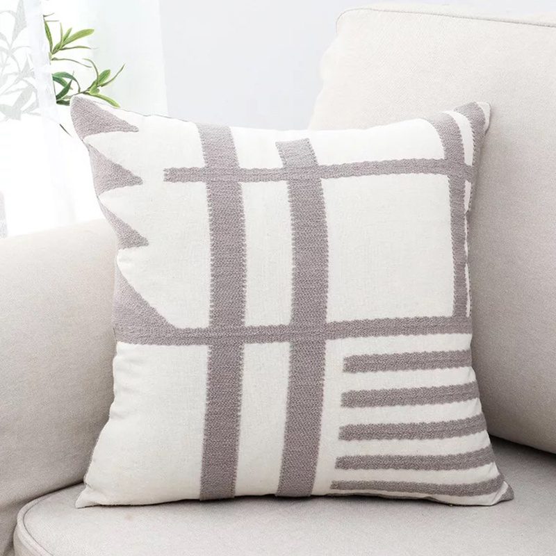 Home Decorative 3D Black And  White Gray Velvet Embroidery Throw Pillow Cushion Cover