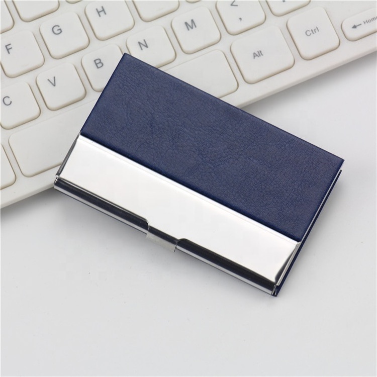 Stainless steel business name card case aluminum card holder luxury pu surface fashion mans gift card holders