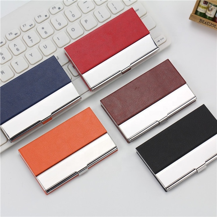 Stainless steel business name card case aluminum card holder luxury pu surface fashion mans gift card holders