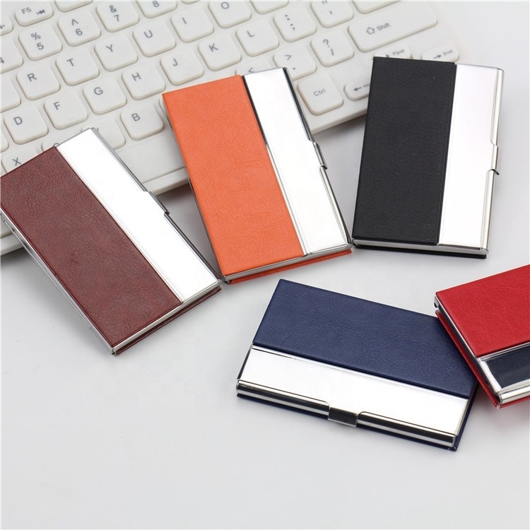 Stainless steel business name card case aluminum card holder luxury pu surface fashion mans gift card holders