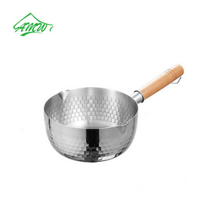 Stainless Steel Snow Flat Pot Uncoated Side Food Fryer Thickened Instant Noodle Pot Japanese Wooden Handle Soup Milk Pot