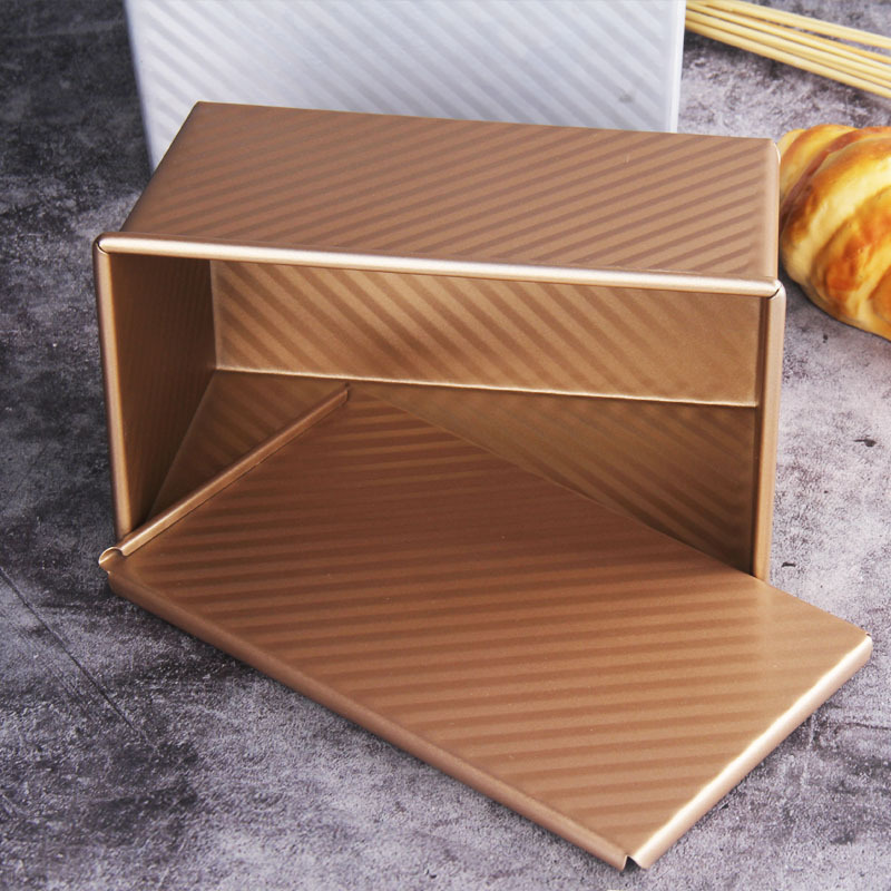 Non-Stick Square Toast Box Gold Carbon Steel Corrugated Bread Cake Mold Baking Tool Bakeware Bread Loaf Pan With Lid And Cover