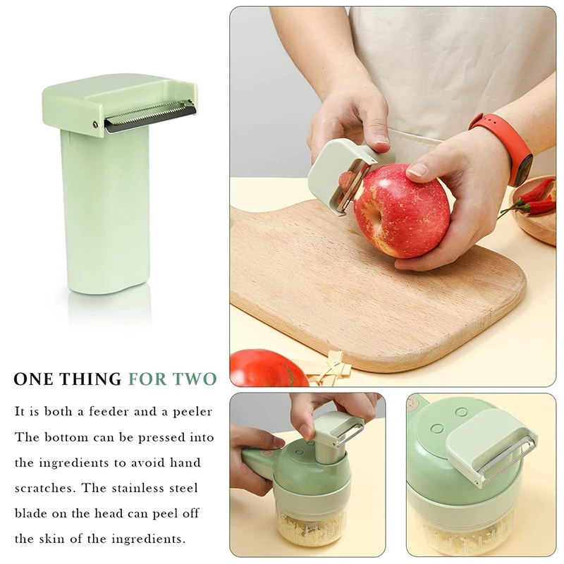 Vegetable Cutter Set 4 In 1 Handheld Electric Durable Chili Vegetable Crusher Kitchen Tool USB Charging Garlic Masher Machine