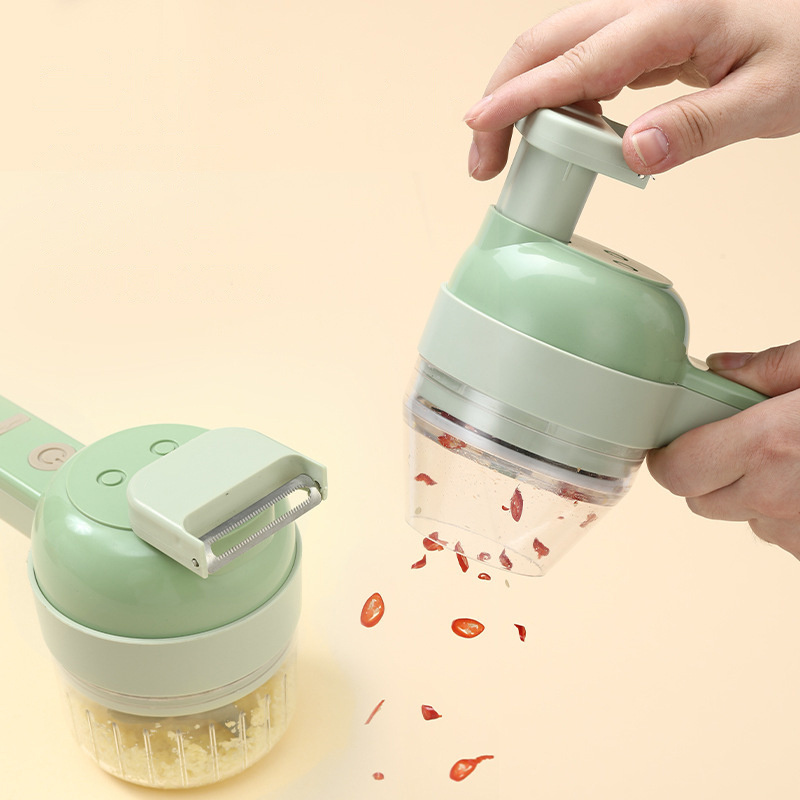 Vegetable Cutter Set 4 In 1 Handheld Electric Durable Chili Vegetable Crusher Kitchen Tool USB Charging Garlic Masher Machine