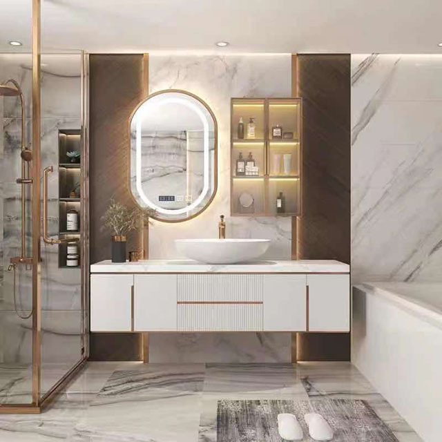 HZ Wall mount Bathroom storage vanity cabinet  Luxury style modern design Make in China PVC customized Vanity cabinet