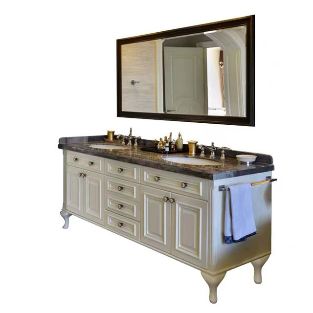 HZ  Bathroom storage Double sink with mirror vanity cabinet   Luxury style Classic design Raise panel customized Vanity cabinet