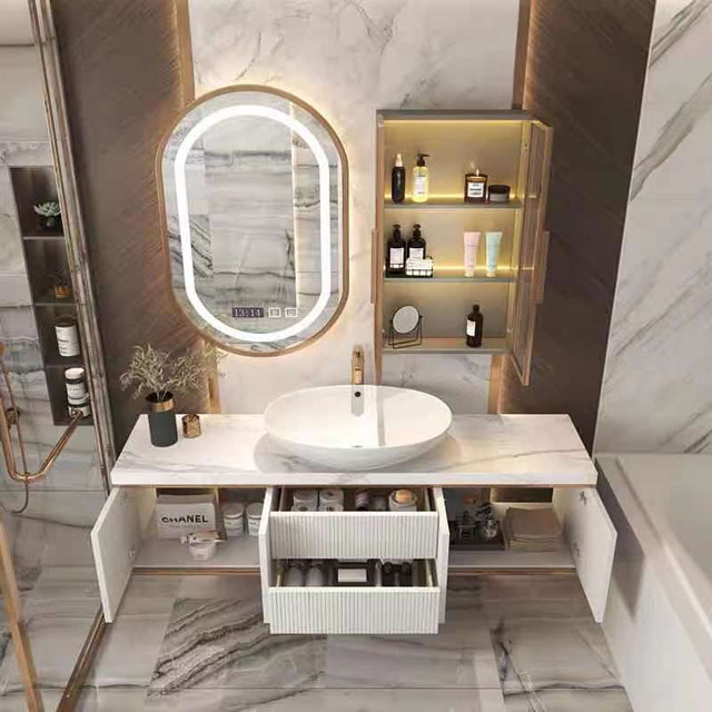 HZ Wall mount Bathroom storage vanity cabinet  Luxury style modern design Make in China PVC customized Vanity cabinet