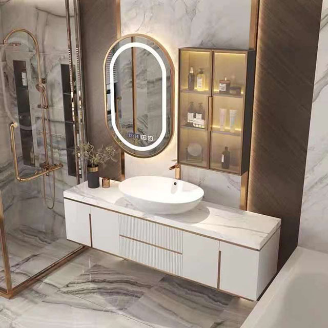 HZ Wall mount Bathroom storage vanity cabinet  Luxury style modern design Make in China PVC customized Vanity cabinet