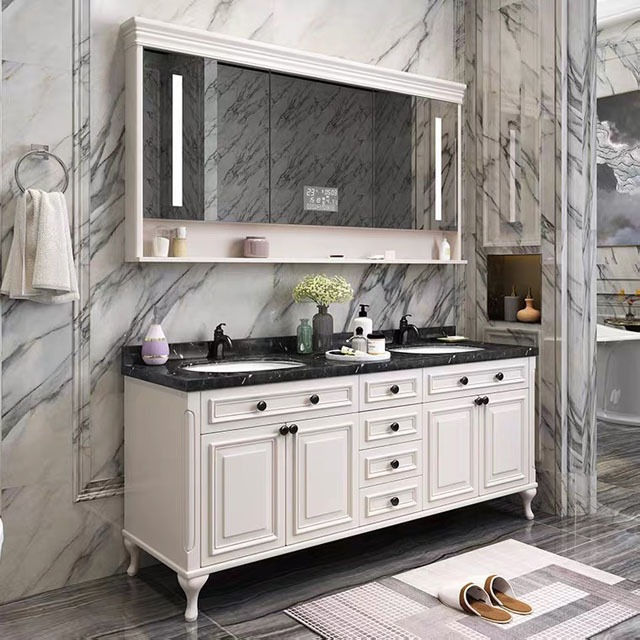 HZ  Bathroom storage Double sink with mirror vanity cabinet   Luxury style Classic design Raise panel customized Vanity cabinet