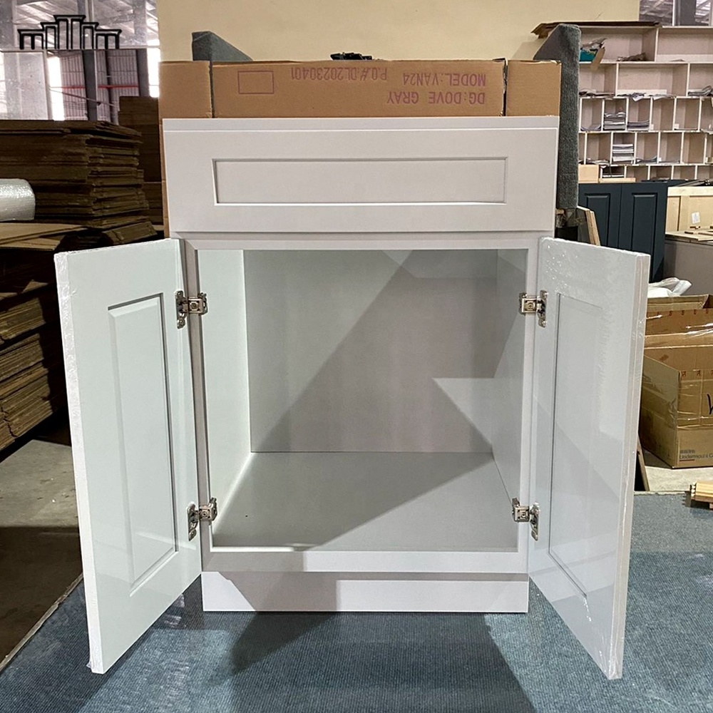 Wholesale Price American Standard Model SB30 Solid Wood Face Frame Shaker Door Light Grey Plywood Kitchen Sink Base Cabinets