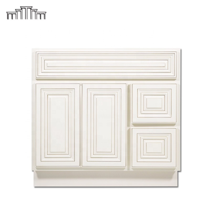 American Standard Size Pearl White Painted Raised Panel Door Kitchen Sink Corner Base Cabinets With Drawers Automatic Painting