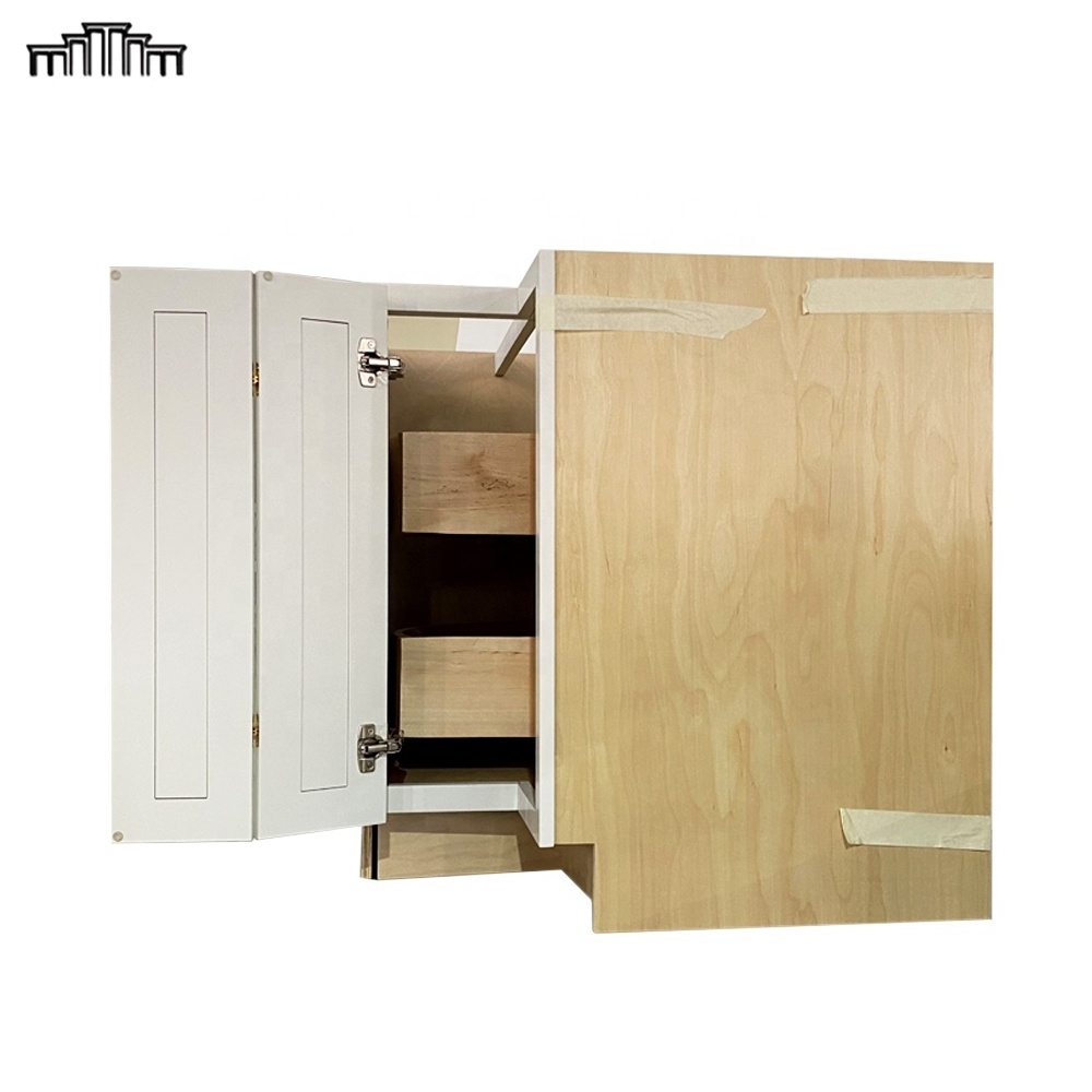 Factory Wholesale American 3/4 Inch Birch Wood & MDF Door Corner Base Lazy Susan Organizer Kitchen Cabinets With Bi-Fold Door