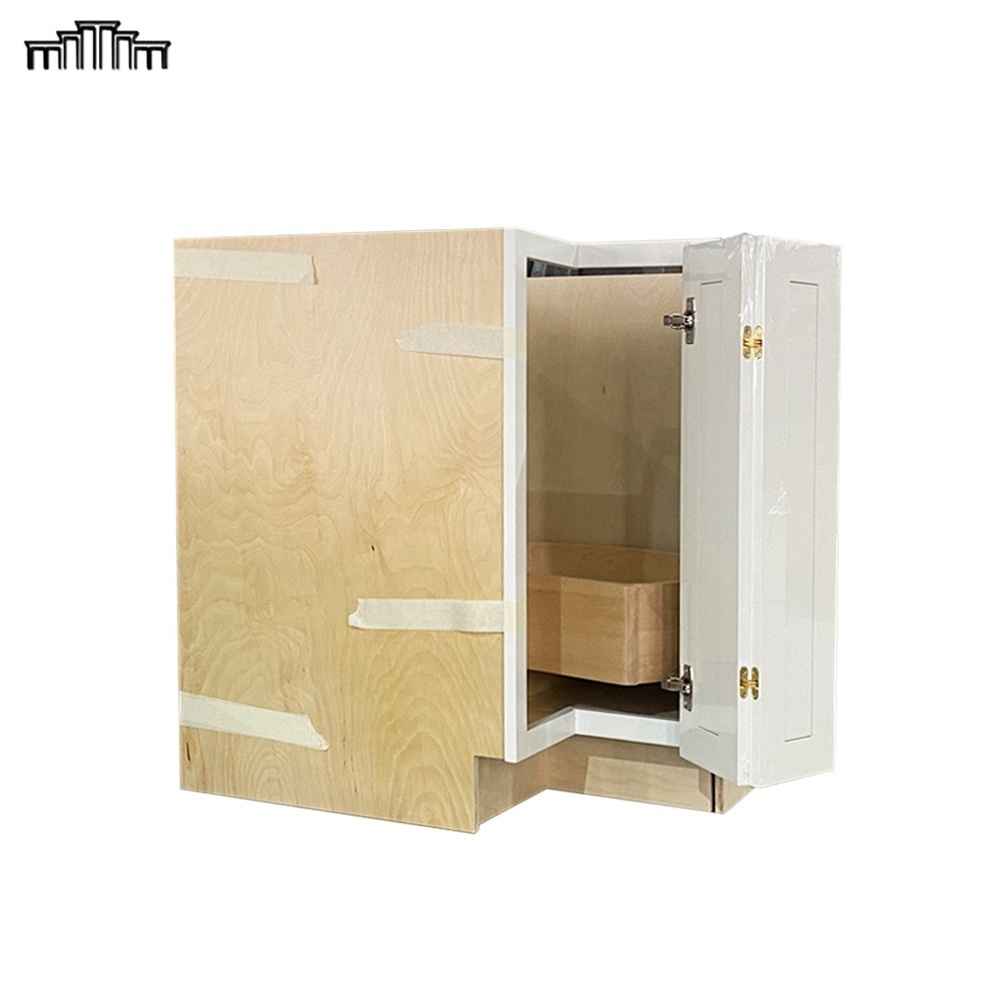 Factory Wholesale American 3/4 Inch Birch Wood & MDF Door Corner Base Lazy Susan Organizer Kitchen Cabinets With Bi-Fold Door