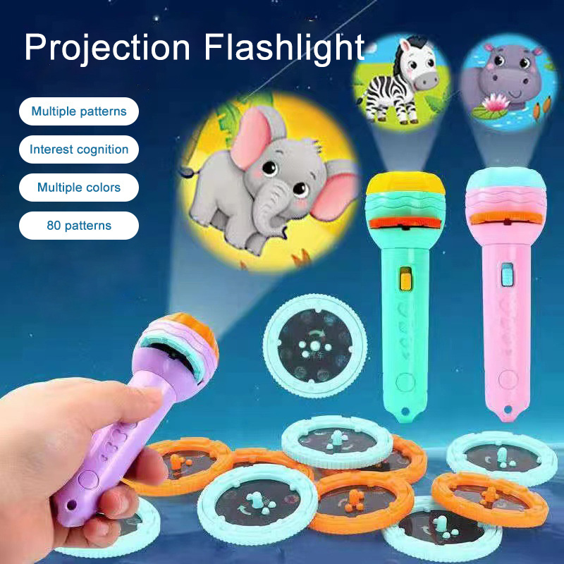 Cartoon Torch Lamp Toy, Early Education Toy Bedtime Wall Ceiling Night Lamp Flashlight Projector for boys girls gifts