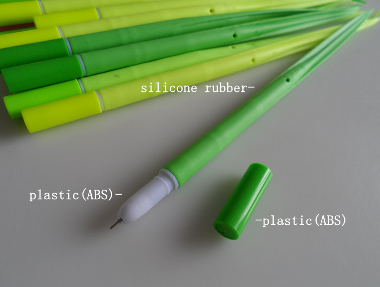 wholesale Novelty Long Grass Green Leaf Shape Silicone Gel Pen, promotional gifts rubber fancy ball pen for stationery