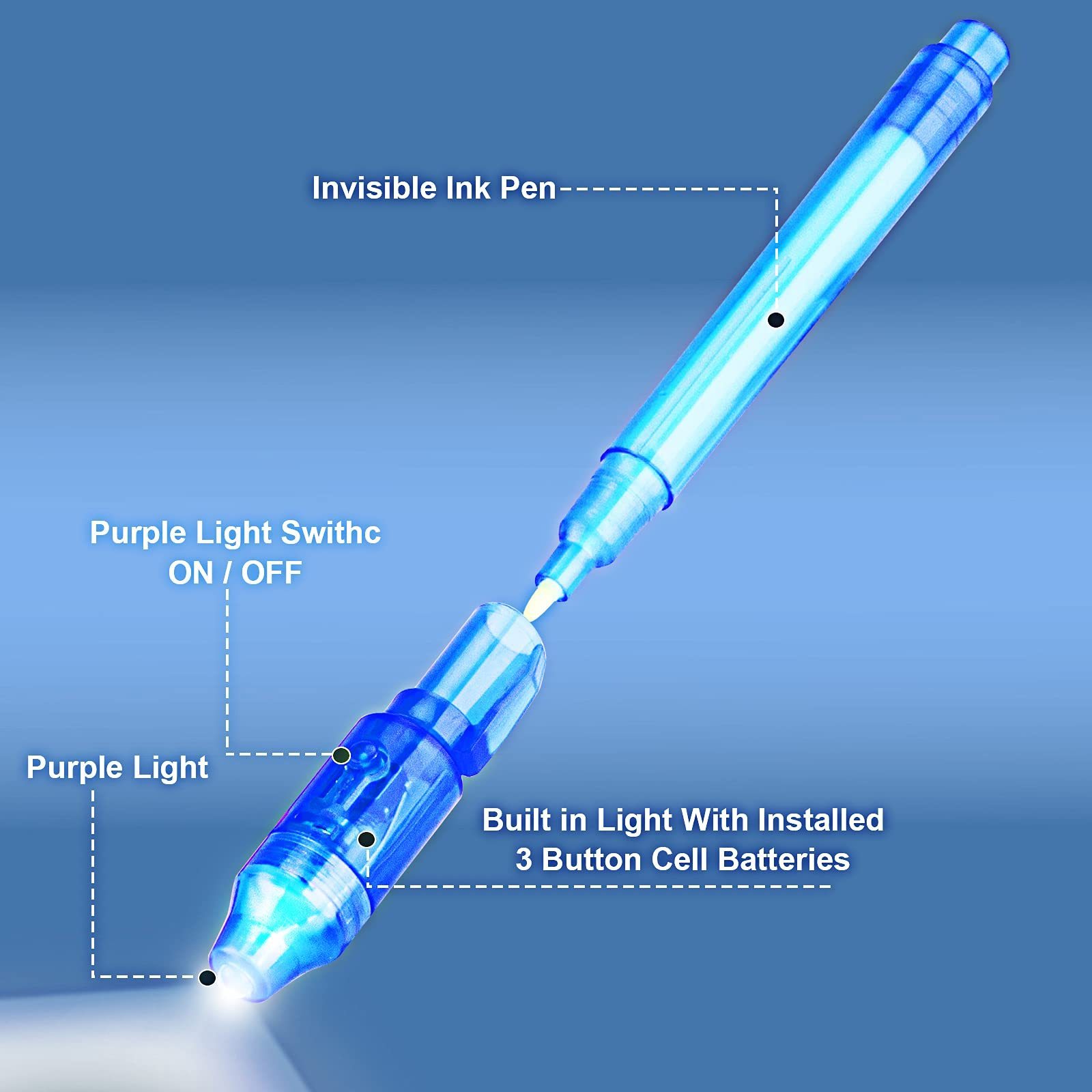 Non toxic Property secret disappearing Ink Invisible UV Pen, magic uv marker pen with black light for kids playing toys