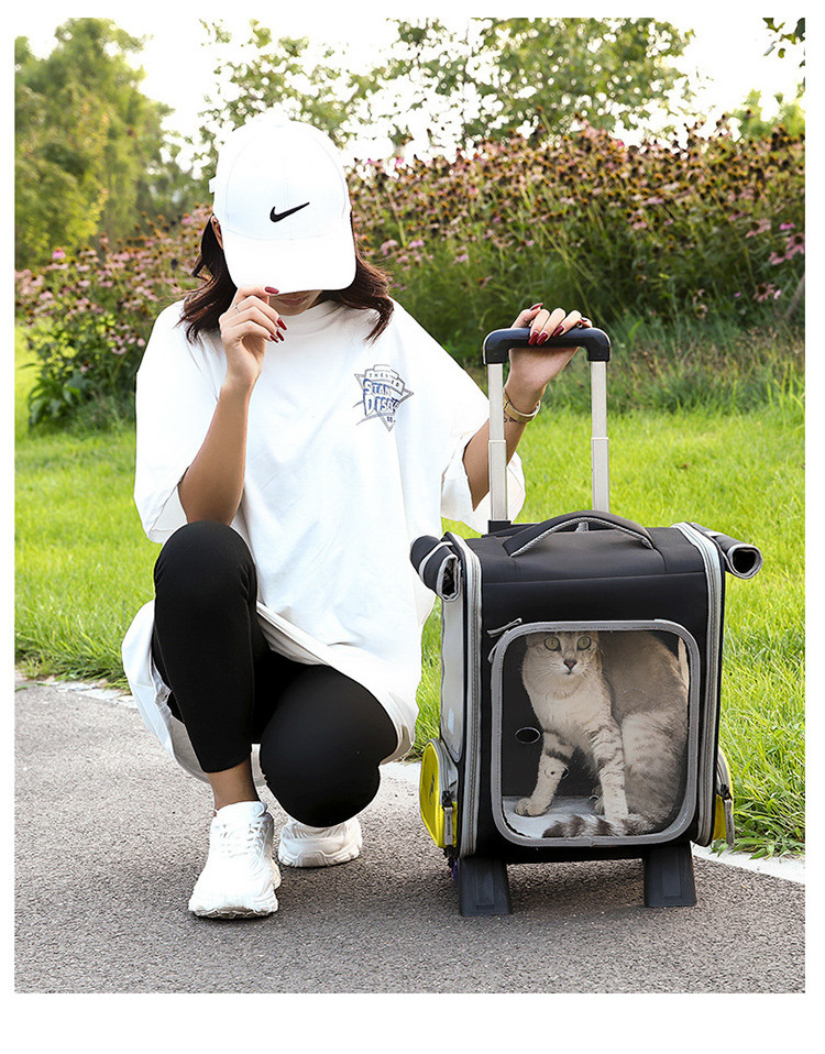 C&C Pet Rolling Carrier Backpack Dog Wheel Around Cat Luggage Bag Pet Travel Carrier pet supplies