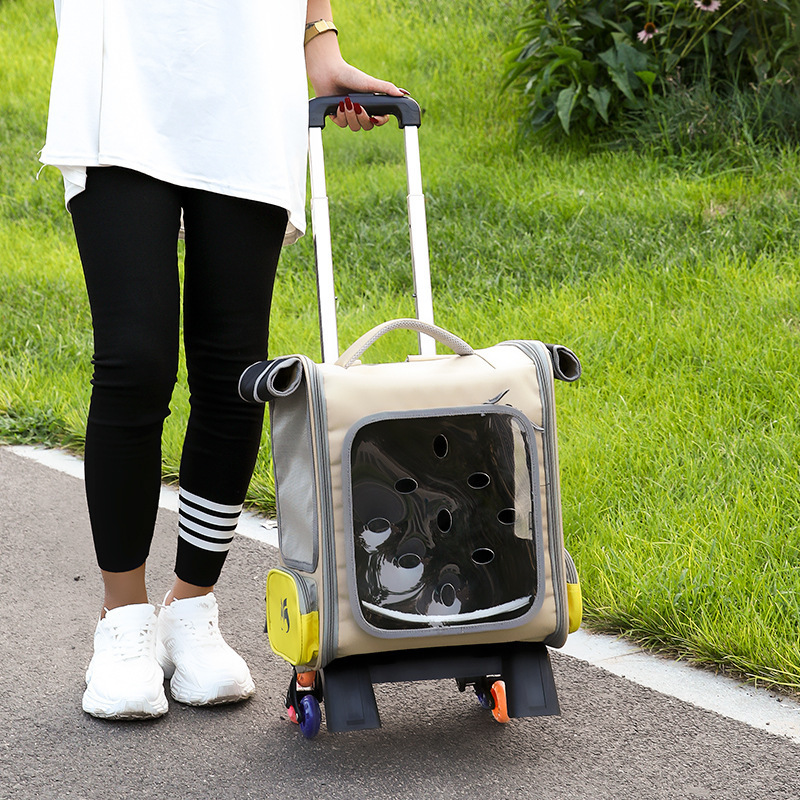 C&C Pet Rolling Carrier Backpack Dog Wheel Around Cat Luggage Bag Pet Travel Carrier pet supplies