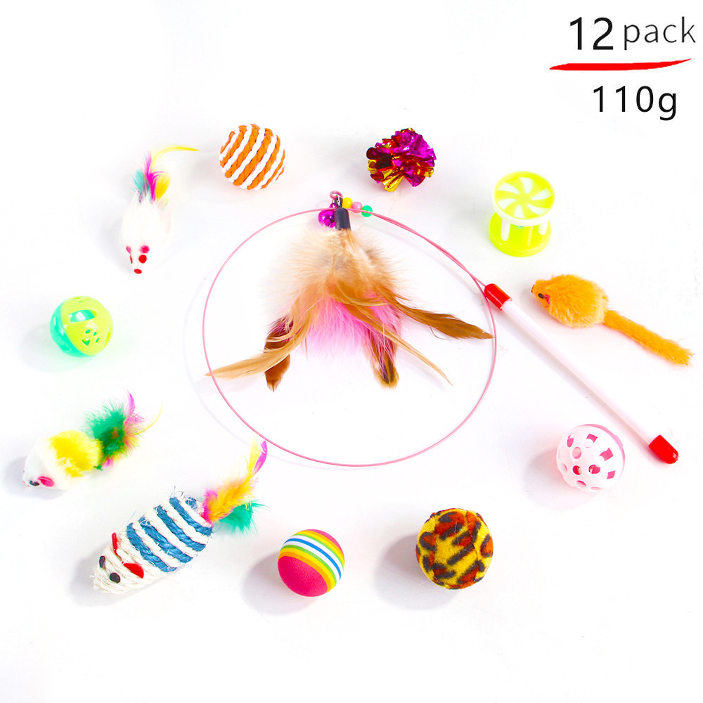 Hot Sale 21Pcs/Pack Retractable Cat Toy Wand Kitten Cat Pet Toy Wire Chaser Wand Teaser Feather Toys with Cat Tunnel