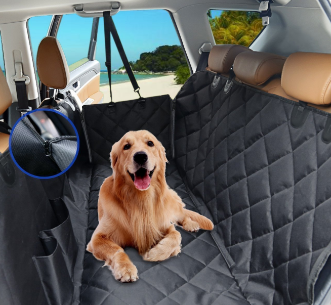 C&C Waterproof Non-Slip Anti-Scratch Pet Dog Car Seat Cover for Back Seat with Mesh Window Side Flaps and Storage Pockets