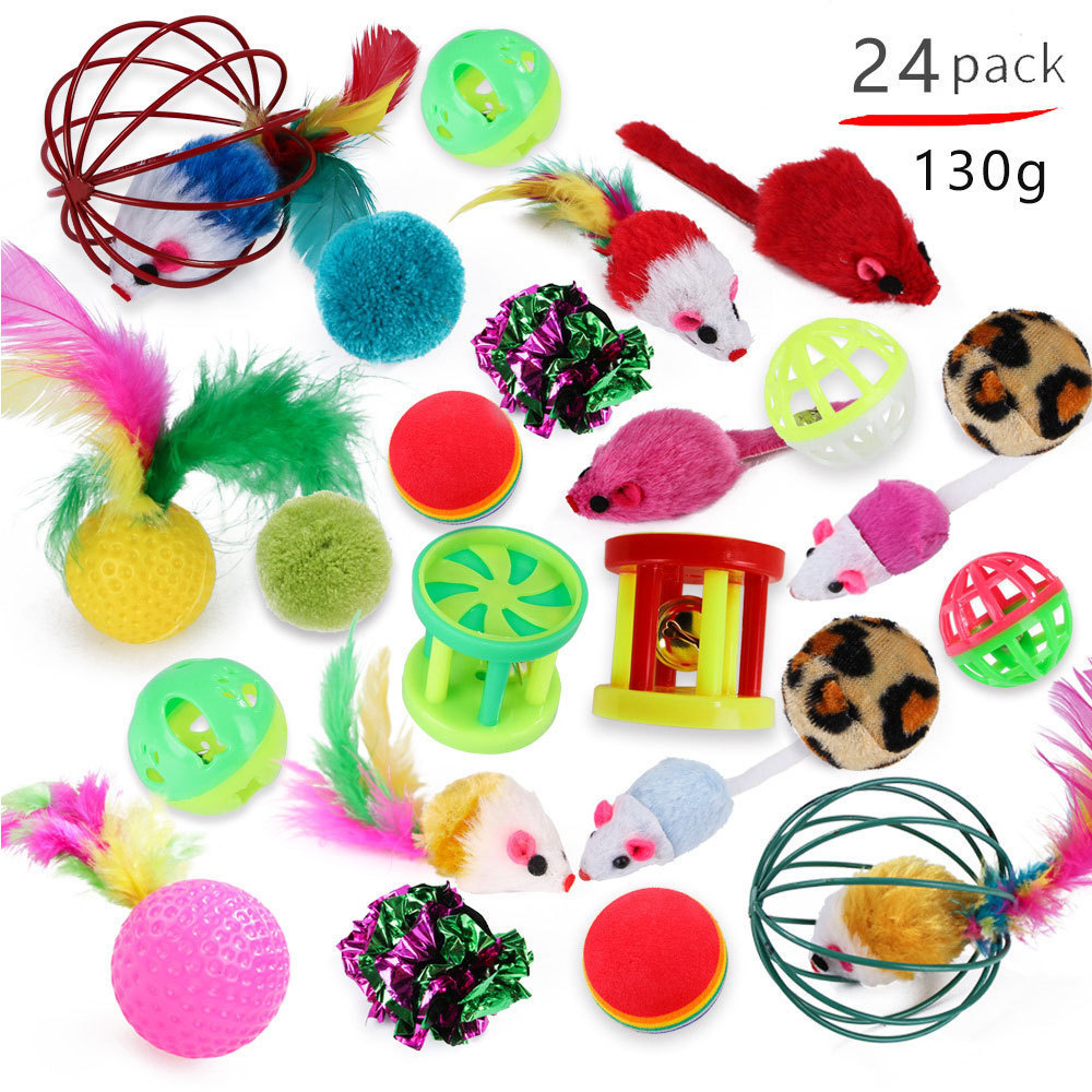 Hot Sale 21Pcs/Pack Retractable Cat Toy Wand Kitten Cat Pet Toy Wire Chaser Wand Teaser Feather Toys with Cat Tunnel