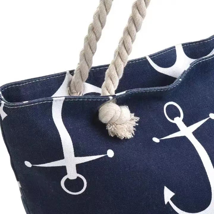 Wholesale Bulk Foldable Fashional Customized Shopping Bags popular Large Beach Cotton Canvas Shoulder Bag With Rope Handles