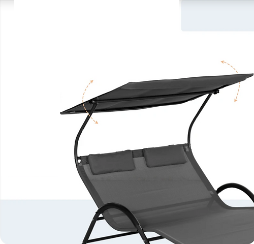 Double Patio Chaise Lounge Chairs with Canopy and Pillows Sun Bed and Lounger