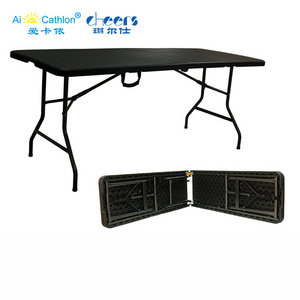 Plastic Outdoor Garden Rectangular Rattan Folding Garden Table Sets with Black Rattan Design