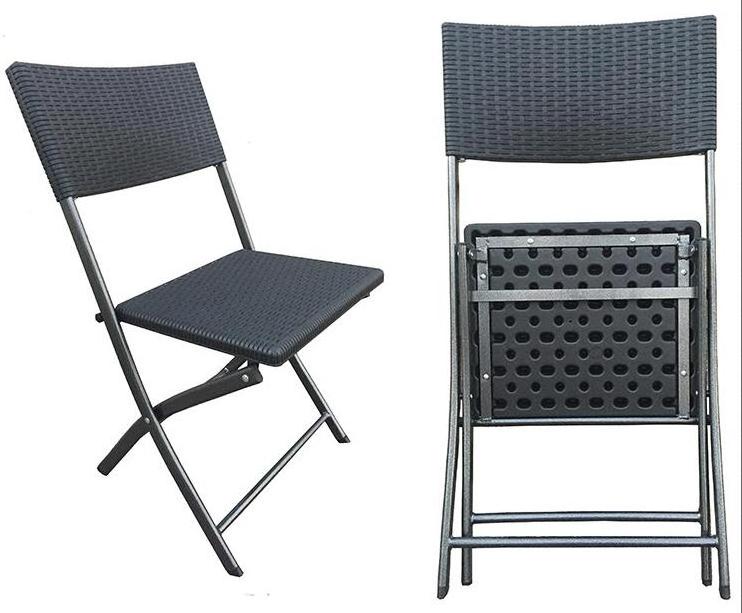 Modern Style Furniture Portable Outdoors Garden Plastic Outdoor HDPE Black Folding Chair with Rattan Design