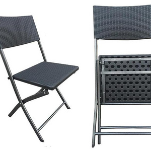 Modern Style Furniture Portable Outdoors Garden Plastic Outdoor HDPE Black Folding Chair with Rattan Design