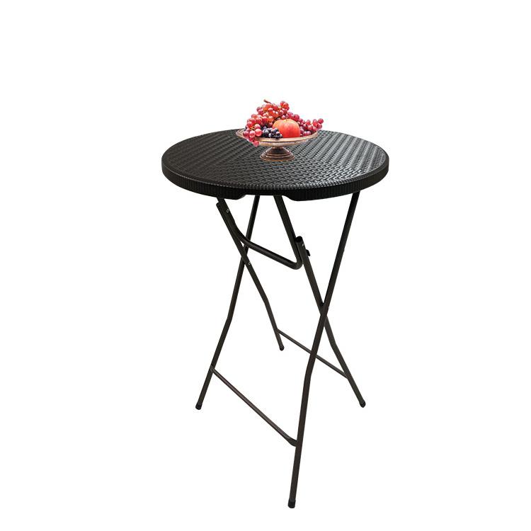 Round Plastic Table High Bar Folding Cocktail Table with Rattan Design for Garden Party or Balcony,wholesale cocktail tables