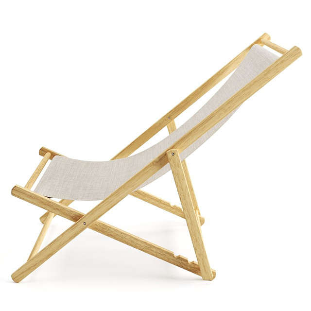 Outdoor Leisure Lounge Chair Folding Wood Beach Chair with Oxford Canvas Garden Balcony Household Leisure Nap Chair