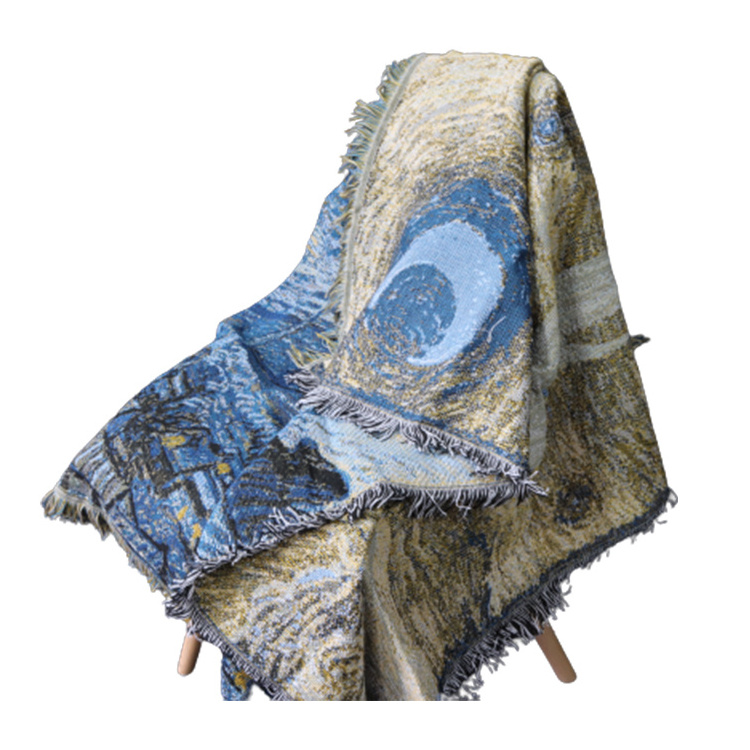 Anti-pilling machine woven Van Gogh starry sky tapestry