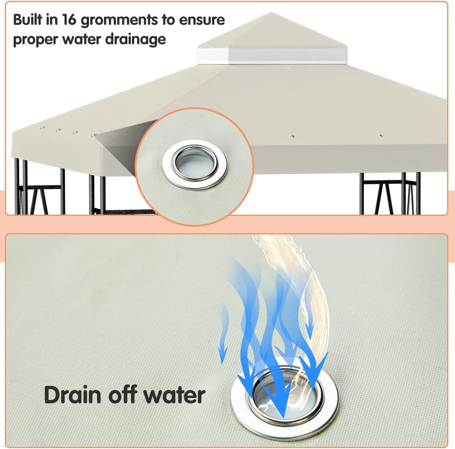gazebo patio waterproof canopy replacement cover, khaki Oxford cloth, 10x10 canopy replacement gazebo top