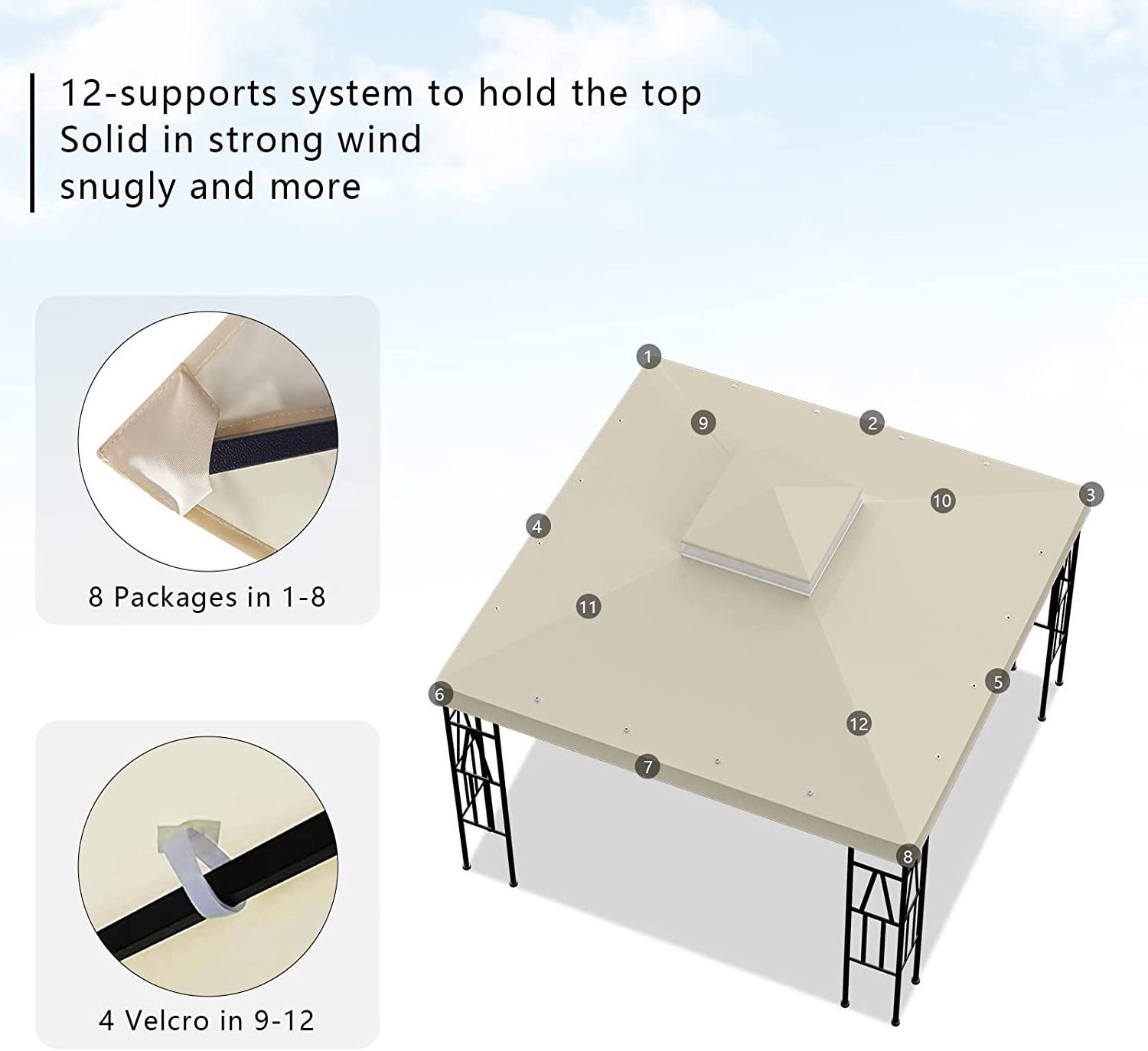 gazebo patio waterproof canopy replacement cover, khaki Oxford cloth, 10x10 canopy replacement gazebo top