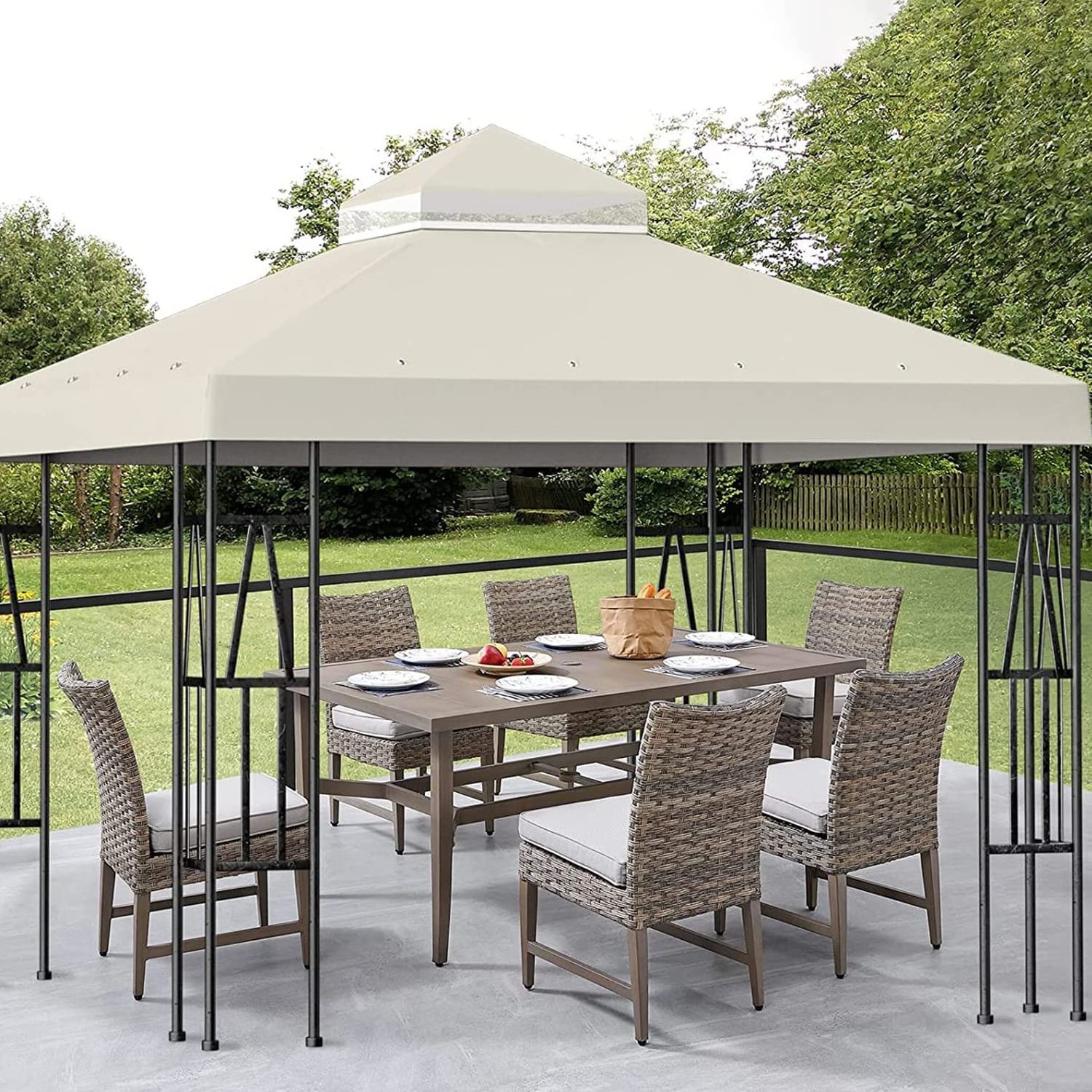 gazebo patio waterproof canopy replacement cover, khaki Oxford cloth, 10x10 canopy replacement gazebo top