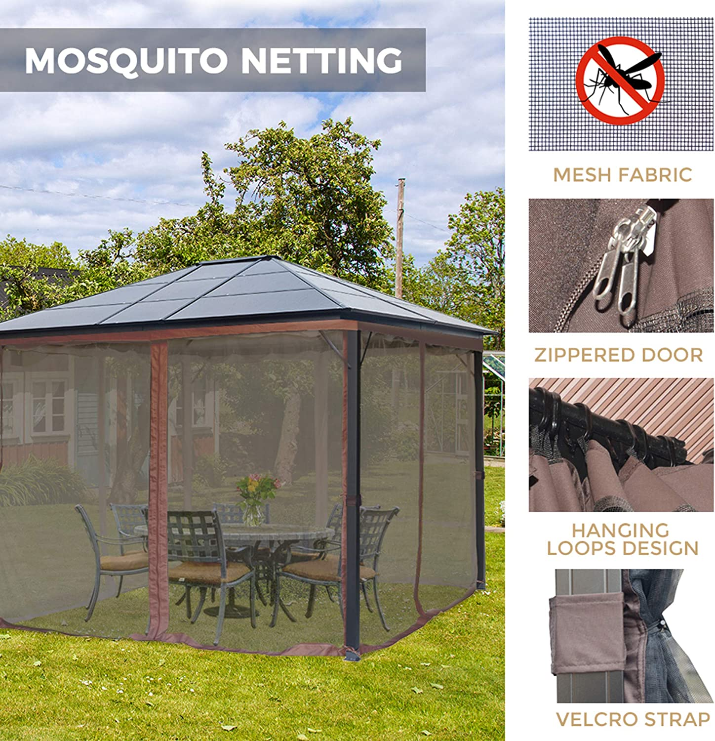 Outdoor Garden Yard 10' x 12' Gazebos Patio Garden Gazebos and Replacement Canopy Top with Mosquito Netting for sale