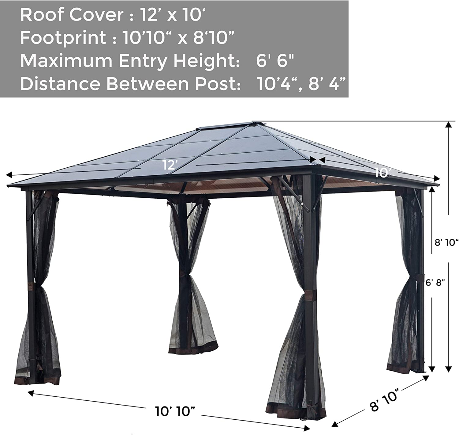 Outdoor Garden Yard 10' x 12' Gazebos Patio Garden Gazebos and Replacement Canopy Top with Mosquito Netting for sale