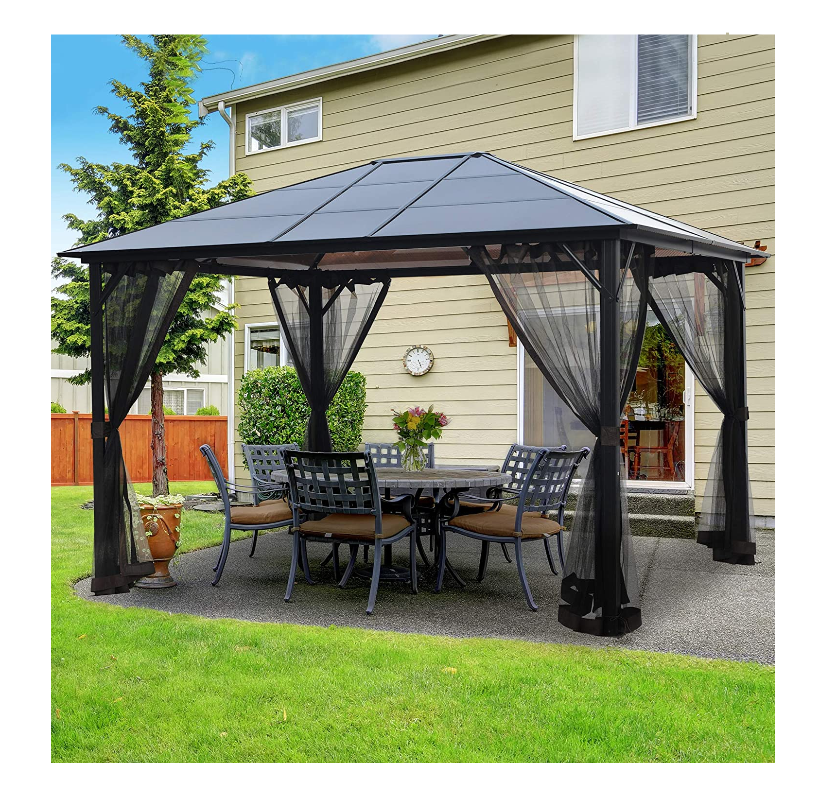 Outdoor Garden Yard 10' x 12' Gazebos Patio Garden Gazebos and Replacement Canopy Top with Mosquito Netting for sale