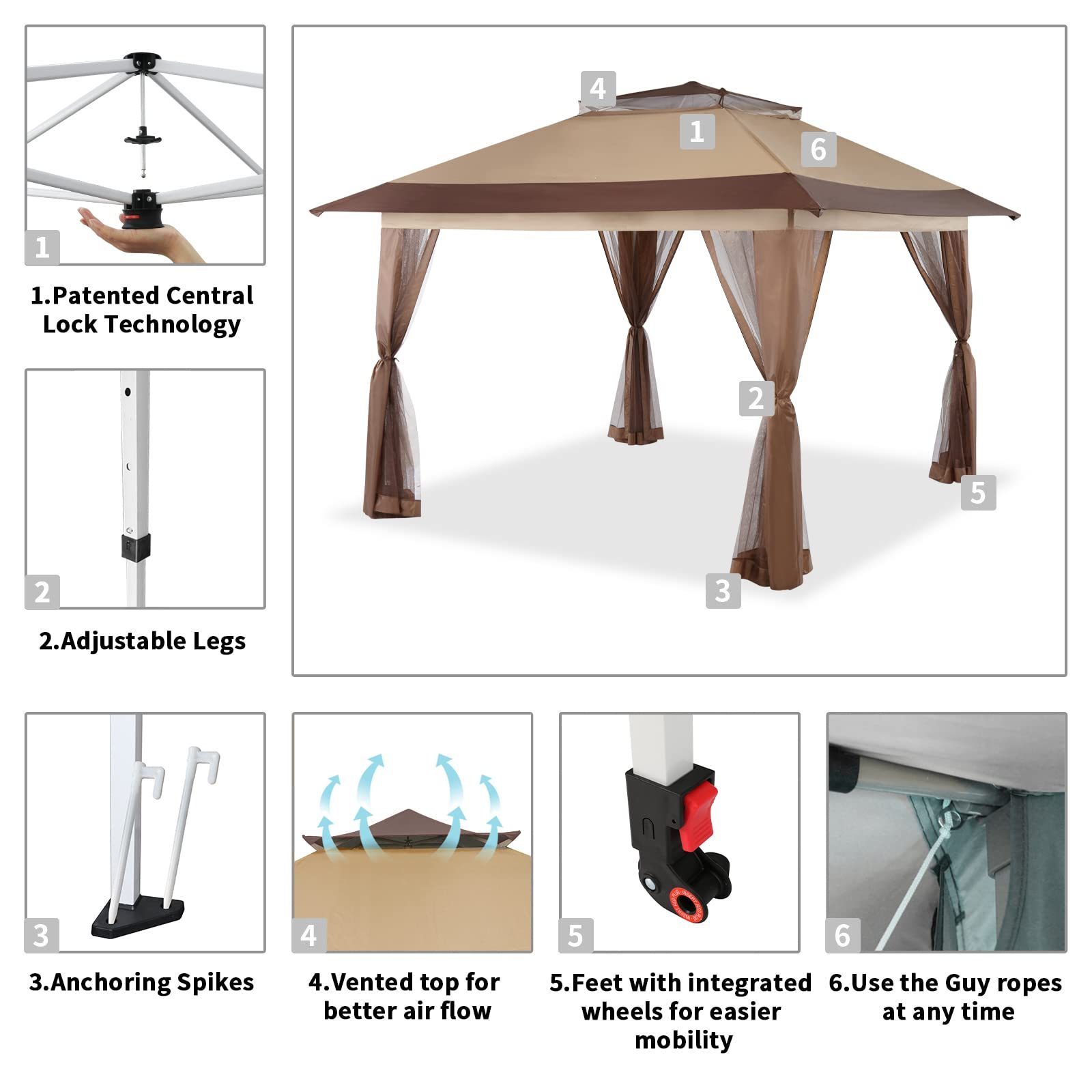 Pop-Up Instant Gazebo Tent with Mosquito Netting Outdoor Canopy Shelter gazebo garden hard top with mosquito netting