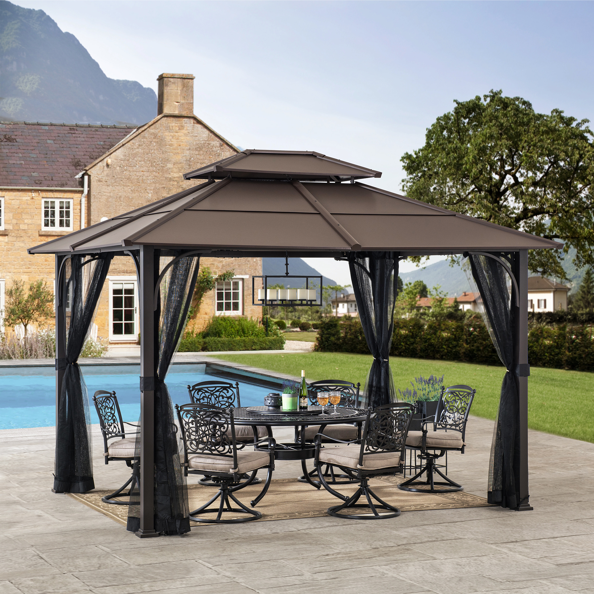 Manufacture Steel Gazebo With Netting 12x12 outdoor replacement canopy tops Outdoor Bbq Garden Gazebos Tent