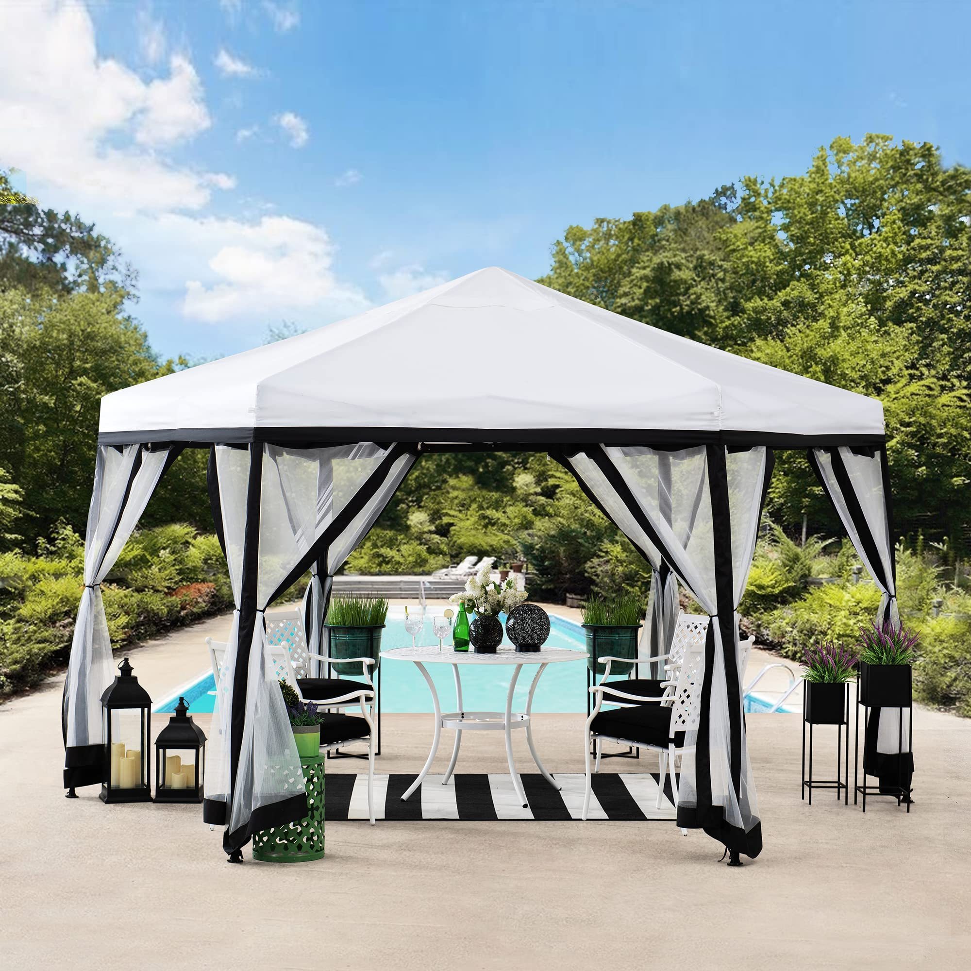 Outdoor aluminium gazebo pergola Pop Up Portable Hexagon Steel Gazebo with Mosquito Netting