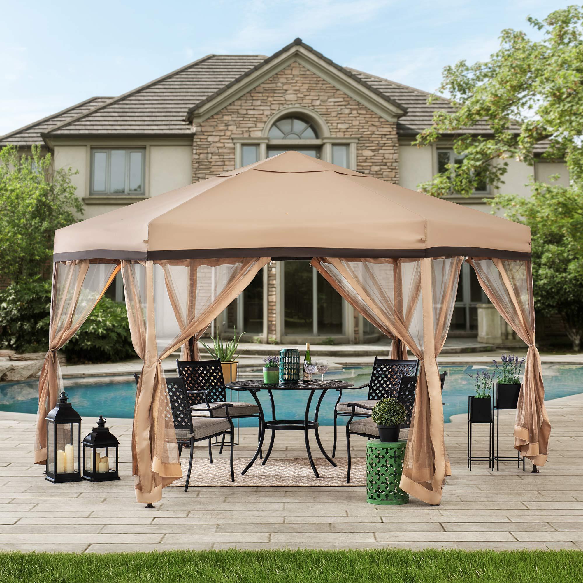 Outdoor aluminium gazebo pergola Pop Up Portable Hexagon Steel Gazebo with Mosquito Netting