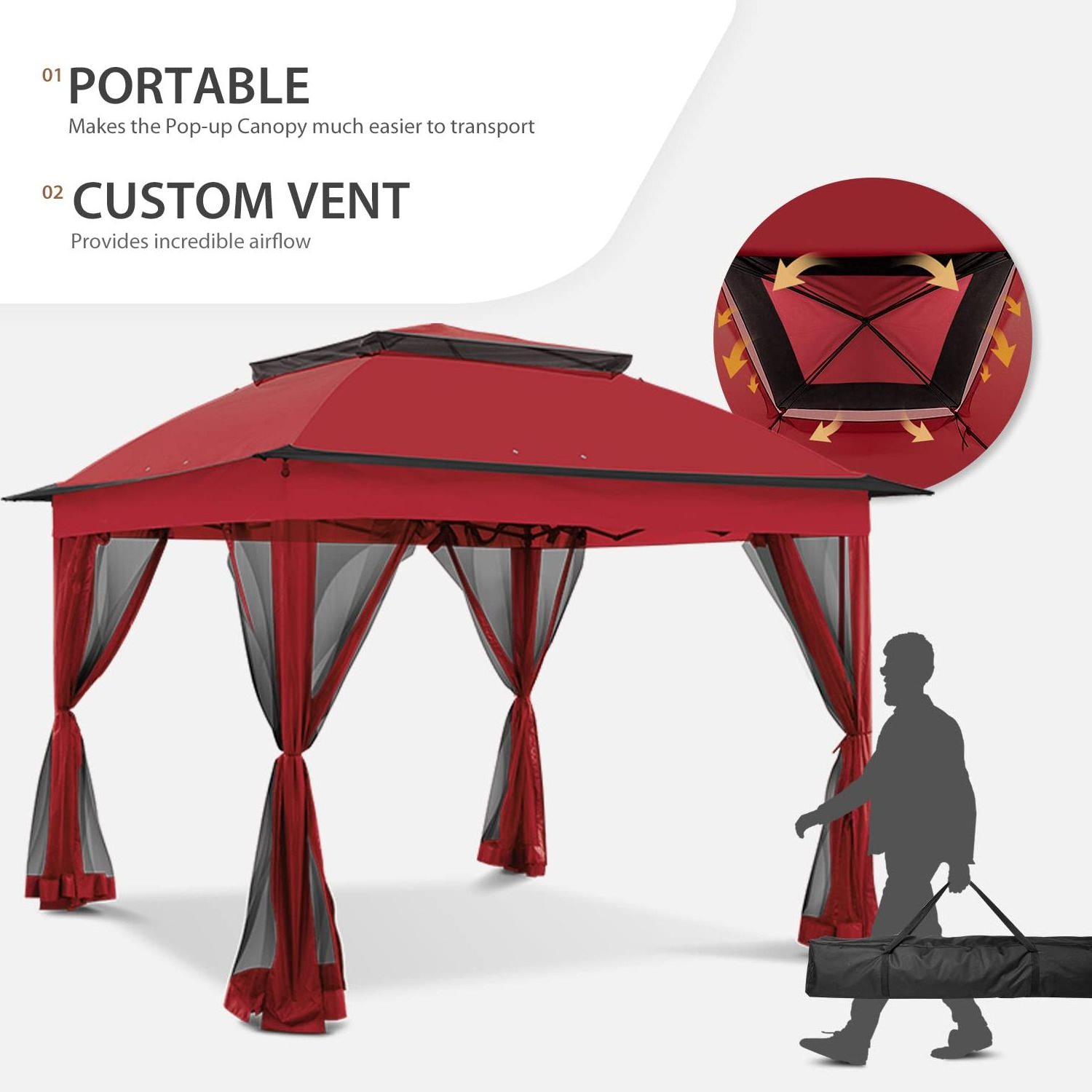 11'x11' Pop-Up Instant Gazebo Tent with Mosquito Netting Outdoor Canopy Shelter canopy top gazebo