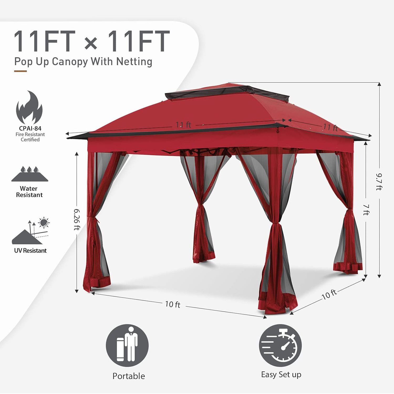 11'x11' Pop-Up Instant Gazebo Tent with Mosquito Netting Outdoor Canopy Shelter canopy top gazebo