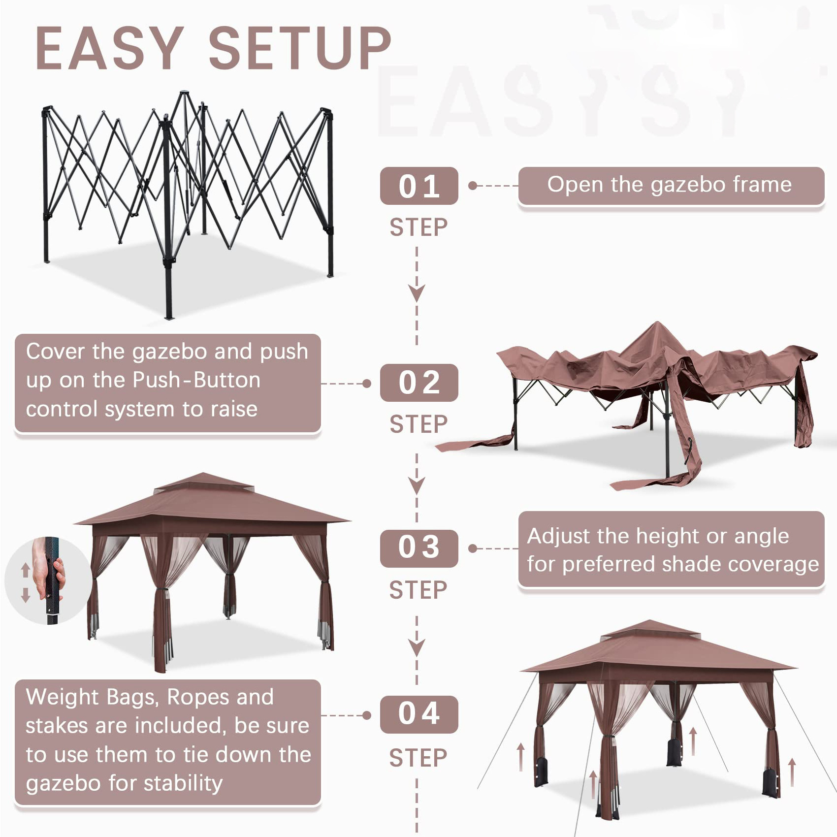 12x12 ft Roof Pop up Gazebo Outdoor Canopy Shelter Double Roof Steel Gazebo with Mosquito Netting