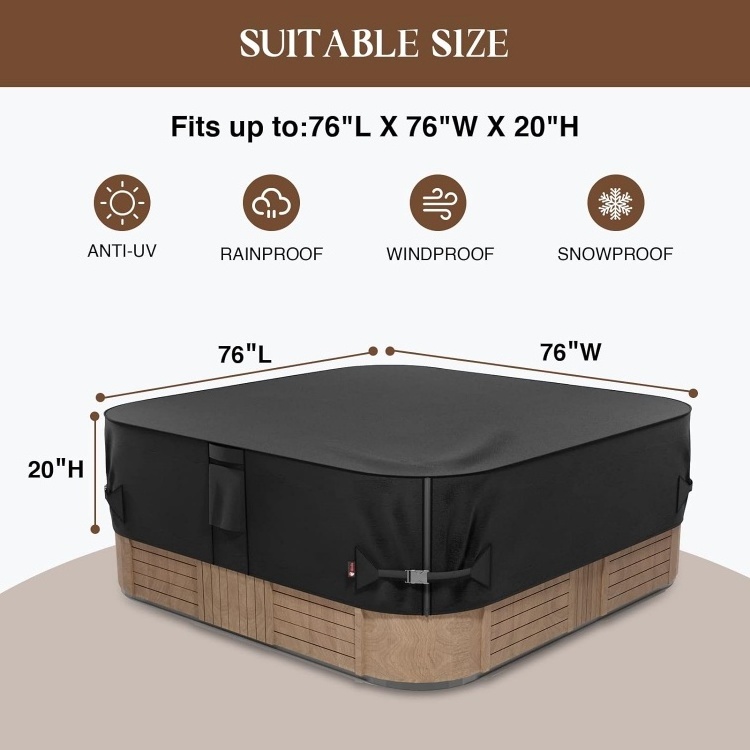 Outdoor Waterproof Hot Tub Cover Square SPA 600D Oxford Heavy Duty Hot Tub Cover