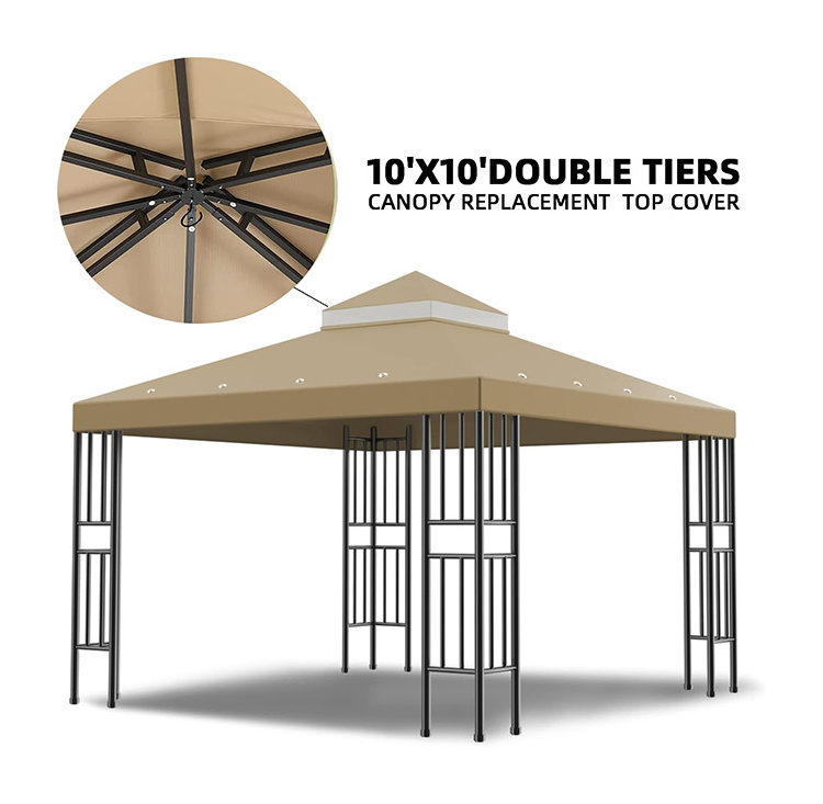 Rain Shelter Sunshade Outdoor BBQ Roof Cover Double Tiered Canopy Top Cover 10x10 FT Gazebo Replacement Canopy Top Cover