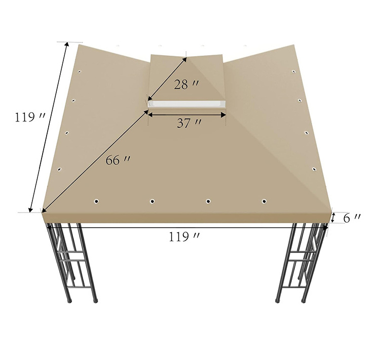 Rain Shelter Sunshade Outdoor BBQ Roof Cover Double Tiered Canopy Top Cover 10x10 FT Gazebo Replacement Canopy Top Cover